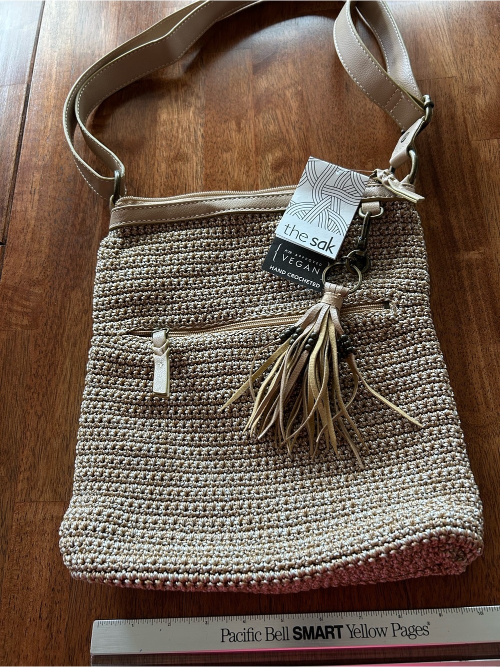 The Sak Beige Crochet Crossbody with Tassel